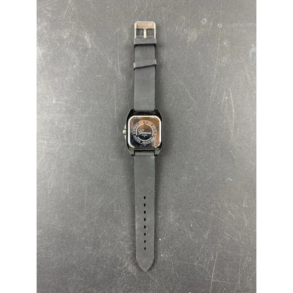 Geneva quartz square watch black face rhinestone bezel‎ sports band works